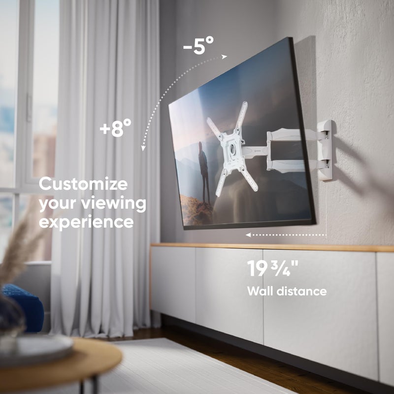 ONKRON Full Motion TV Wall Bracket for 32-65 Inch Screen, Television Wall Mount Weight up to 35 kg, Universal TV Bracket VESA 100x100 - VESA 400x400, Tilt and Swivel Television Mount White M4-W - Image 3